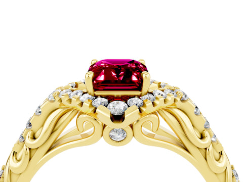 Yellow gold Emerald Cut Garnet Solitaire Ring with Hidden Halo and Pavé Band_16