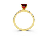 Yellow gold Emerald Cut Garnet Solitaire Ring with Pavé Accents and Four-Prong Setting_3