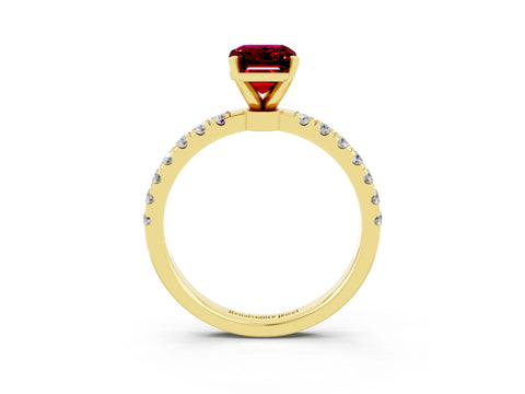 Yellow gold Emerald Cut Garnet Solitaire Ring with Pavé Accents and Four-Prong Setting_3