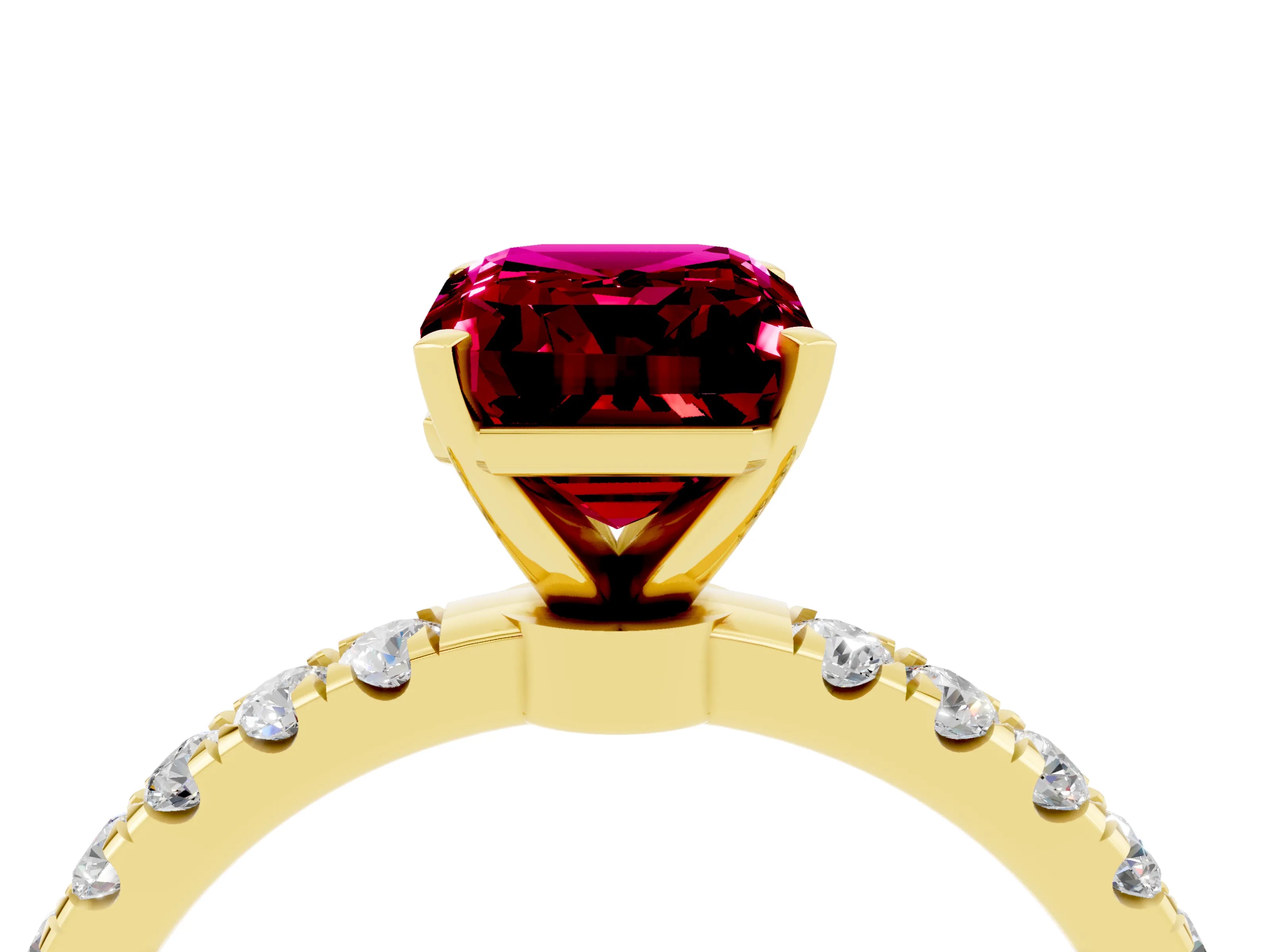 Yellow gold Emerald Cut Garnet Solitaire Ring with Pavé Accents and Four-Prong Setting_4