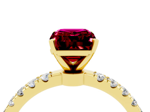 Yellow gold Emerald Cut Garnet Solitaire Ring with Pavé Accents and Four-Prong Setting_4