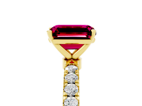 Yellow gold Emerald Cut Garnet Solitaire Ring with Pavé Accents and Four-Prong Setting_5