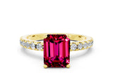 Yellow gold Emerald Cut Garnet Solitaire Ring with Pavé Band and Four-Prong Setting_24
