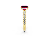 Yellow gold Emerald Cut Garnet Solitaire Ring with Pavé Band and Four-Prong Setting_26
