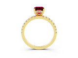 Yellow gold Emerald Cut Garnet Solitaire Ring with Pavé Band and Four-Prong Setting_27