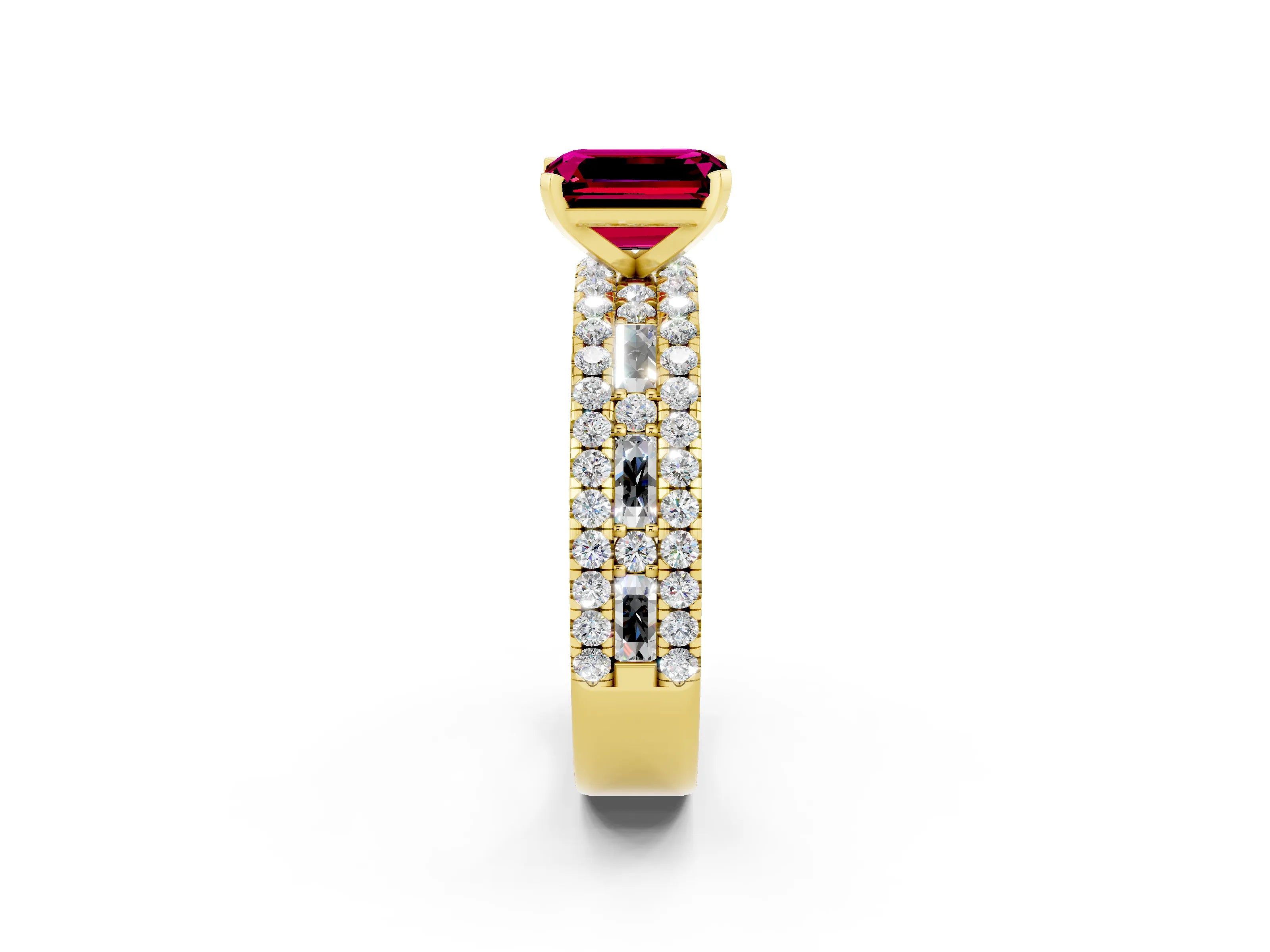 Yellow gold Emerald Cut Garnet Solitaire Ring with Pavé and Channel Set Band_2