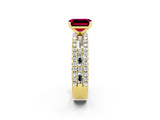 Yellow gold Emerald Cut Garnet Solitaire Ring with Pavé and Channel Set Band_2