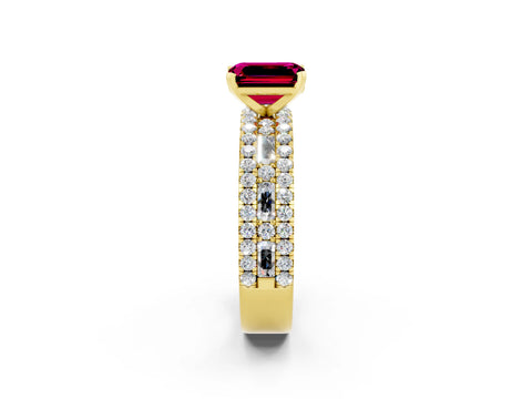 Yellow gold Emerald Cut Garnet Solitaire Ring with Pavé and Channel Set Band_2