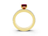 Yellow gold Emerald Cut Garnet Solitaire Ring with Pavé and Channel Set Band_3