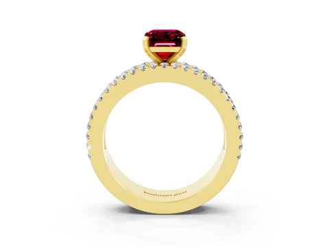 Yellow gold Emerald Cut Garnet Solitaire Ring with Pavé and Channel Set Band_3