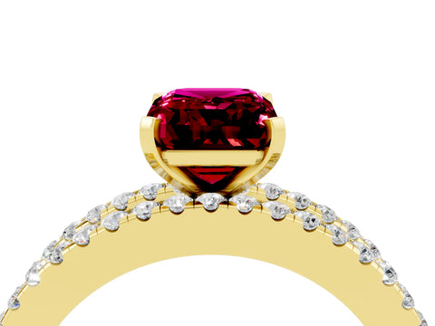 Yellow gold Emerald Cut Garnet Solitaire Ring with Pavé and Channel Set Band_4