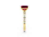 Yellow gold Emerald Cut Garnet Solitaire Ring with Pave Band and Four Prong Setting_26