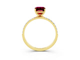 Yellow gold Emerald Cut Garnet Solitaire Ring with Pave Band and Four Prong Setting_27
