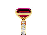 Yellow gold Emerald Cut Garnet Solitaire Ring with Pave Band and Four Prong Setting_29