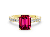 Yellow gold Emerald Cut Garnet Solitaire Ring with Round  Pavé Band and Four-Prong Setting_36
