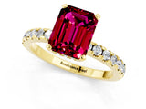 Yellow gold Emerald Cut Garnet Solitaire Ring with Round  Pavé Band and Four-Prong Setting_37