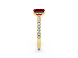 Yellow gold Emerald Cut Garnet Solitaire Ring with Round  Pavé Band and Four-Prong Setting_38
