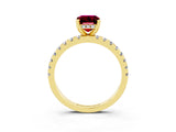 Yellow gold Emerald Cut Garnet Solitaire Ring with Round  Pavé Band and Four-Prong Setting_39