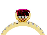 Yellow gold Emerald Cut Garnet Solitaire Ring with Round  Pavé Band and Four-Prong Setting_40