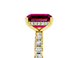 Yellow gold Emerald Cut Garnet Solitaire Ring with Round  Pavé Band and Four-Prong Setting_41