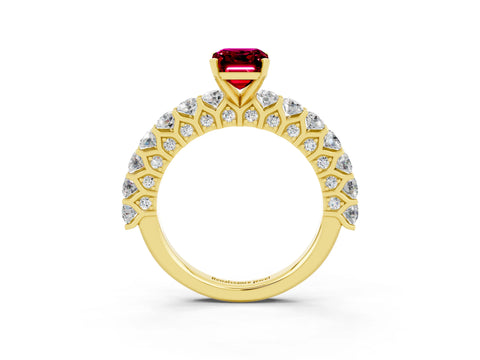 Yellow gold Emerald Cut Garnet Solitaire Ring with Shared Prong Pavé Band and Four-Prong Setting_3
