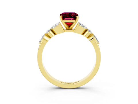 Yellow gold Emerald Cut Garnet Solitaire Ring with Side Stones and Four-Prong Setting_15