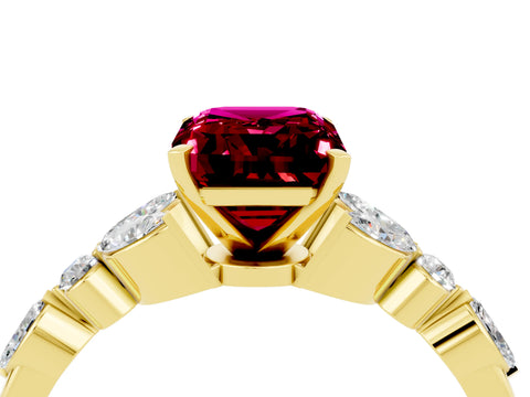 Yellow gold Emerald Cut Garnet Solitaire Ring with Side Stones and Four-Prong Setting_16