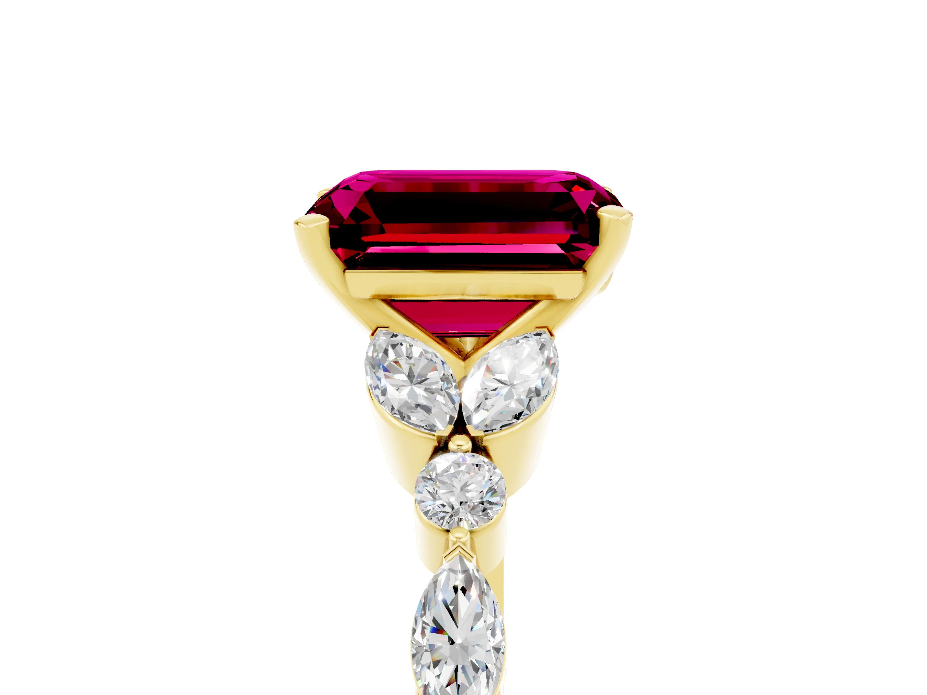 Yellow gold Emerald Cut Garnet Solitaire Ring with Side Stones and Four-Prong Setting_17