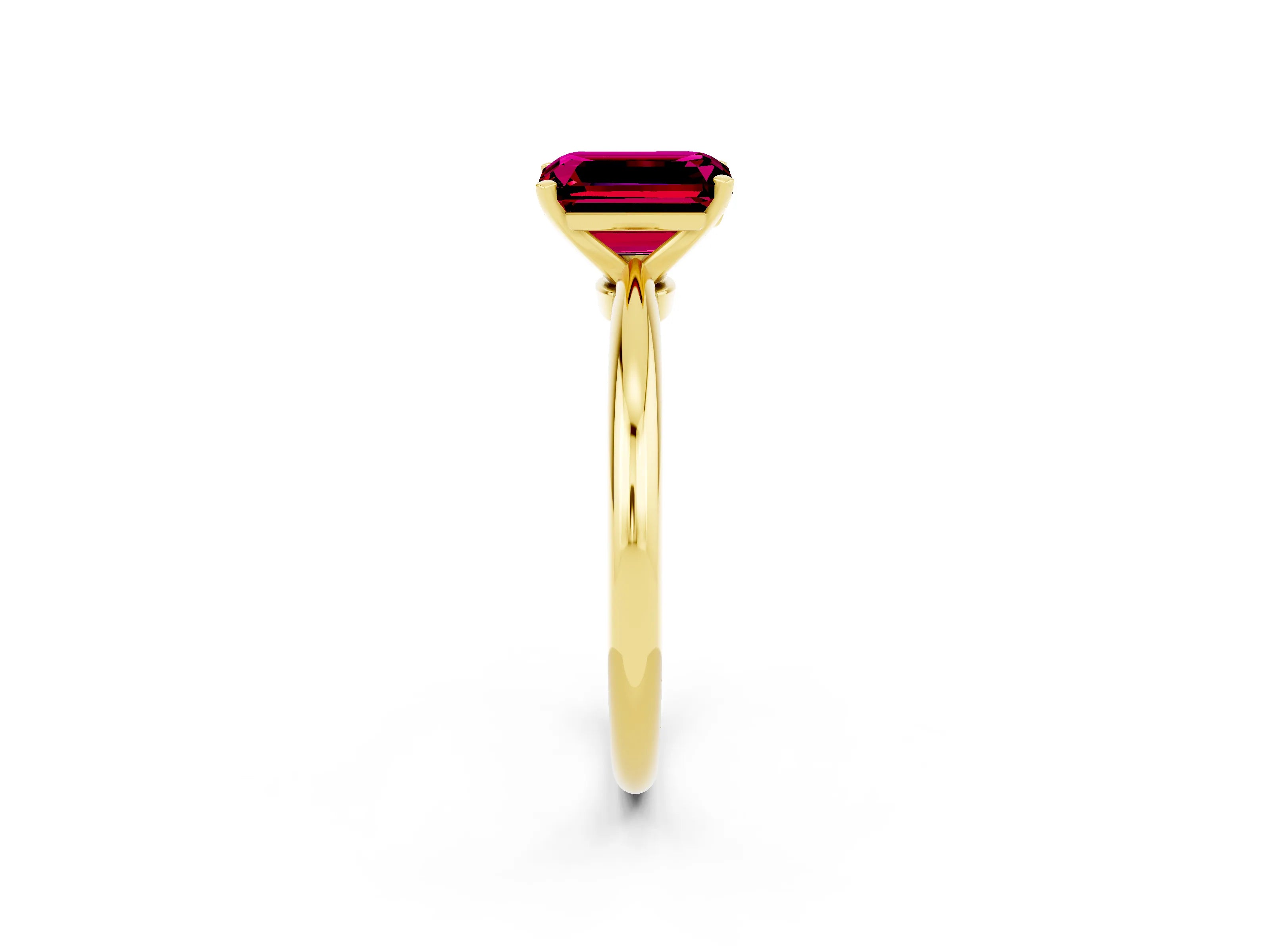 Yellow gold Emerald Cut Garnet Solitaire Ring with Six-Prong Setting and Classic Band_2