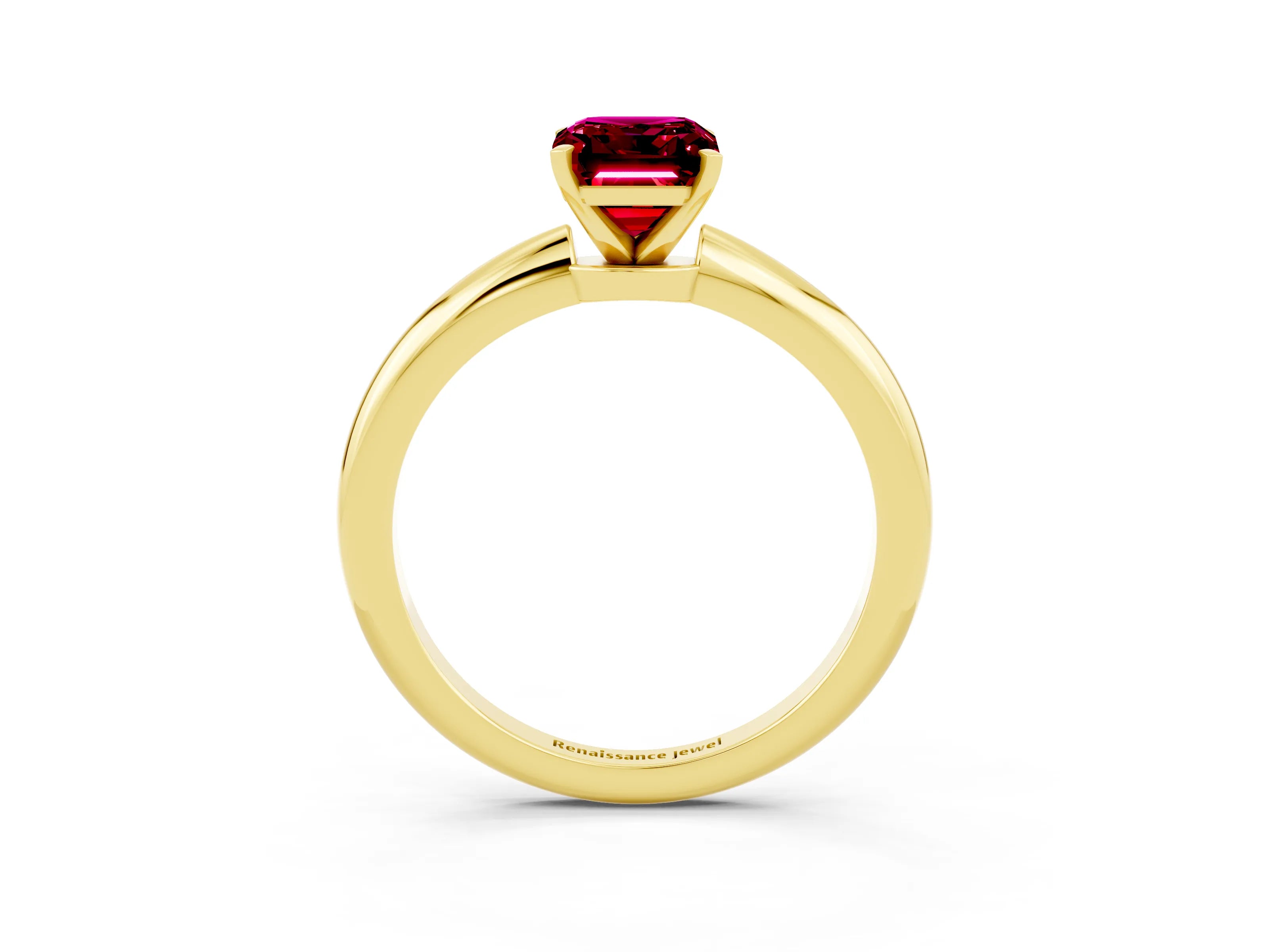 Yellow gold Emerald Cut Garnet Solitaire Ring with Six-Prong Setting and Classic Band_3