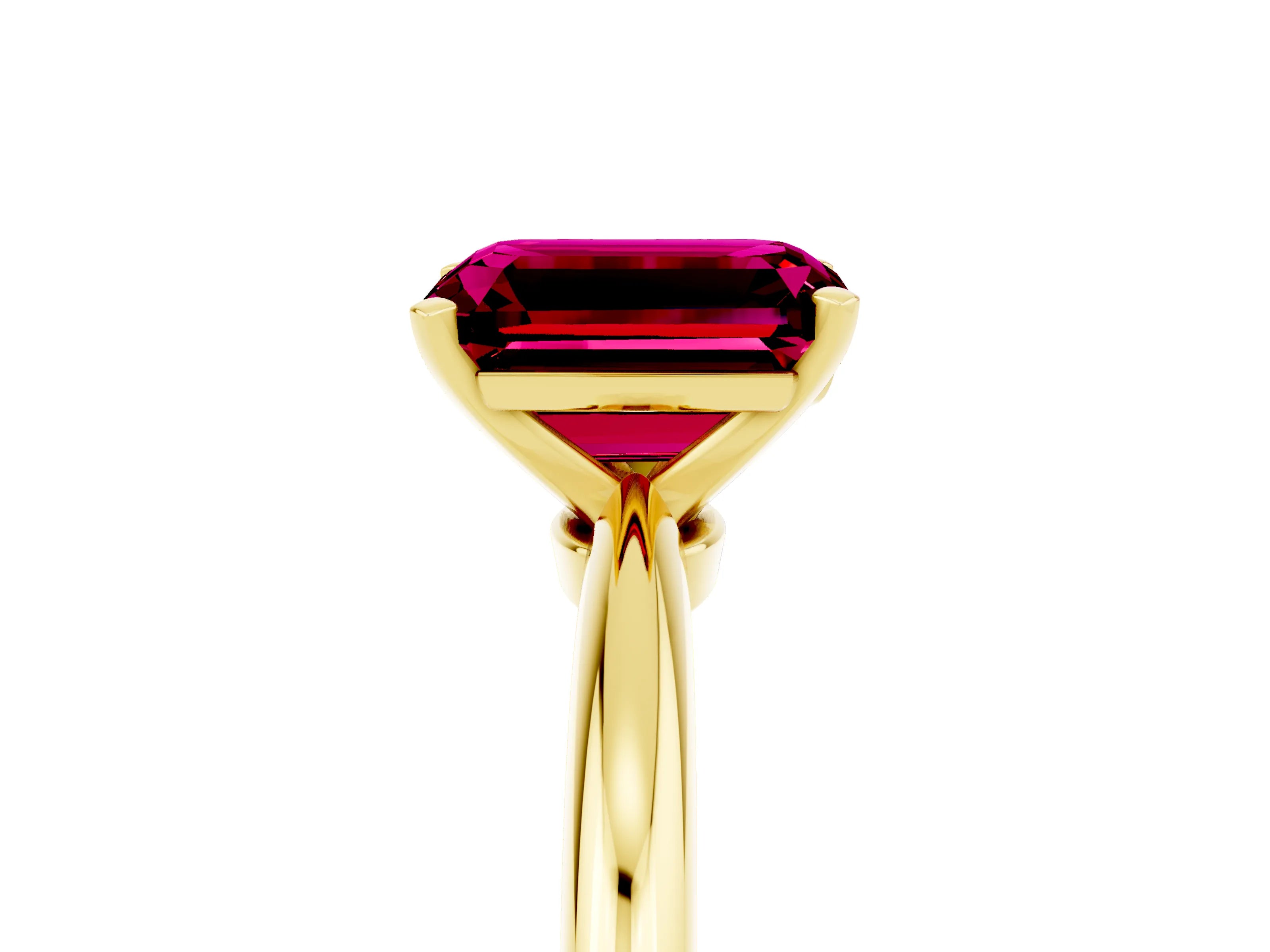 Yellow gold Emerald Cut Garnet Solitaire Ring with Six-Prong Setting and Classic Band_5