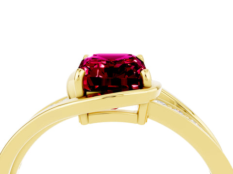 Yellow gold Emerald Cut Garnet Solitaire Ring with Split Shank and Prong Setting_4