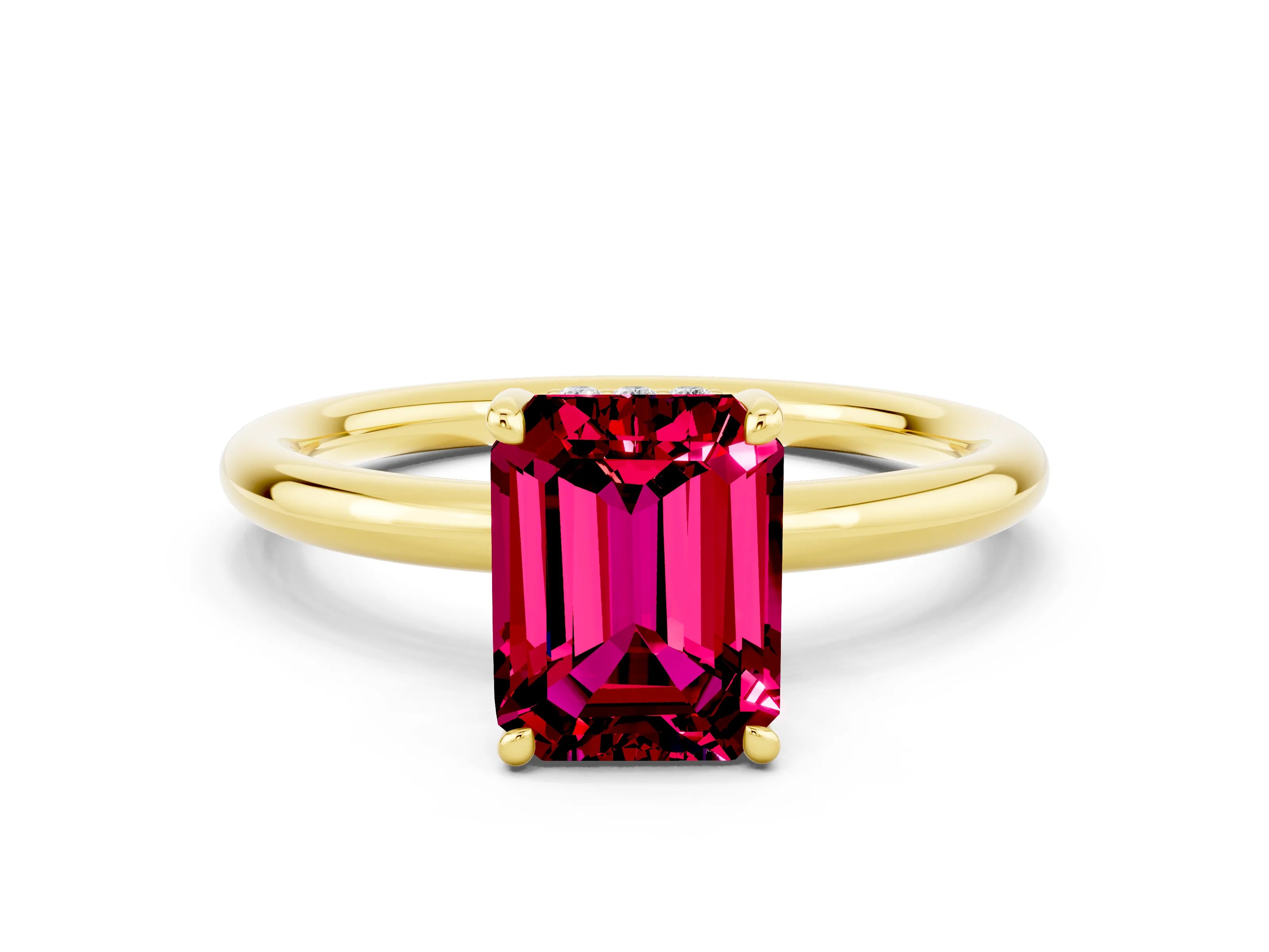 Yellow gold Emerald Cut Garnet Solitaire Ring with Thin Band and Four-Prong Setting_12