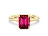 Yellow gold Emerald Cut Garnet Solitaire Ring with Thin Band and Four-Prong Setting_12