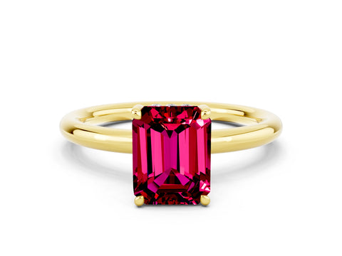 Yellow gold Emerald Cut Garnet Solitaire Ring with Thin Band and Four-Prong Setting_12