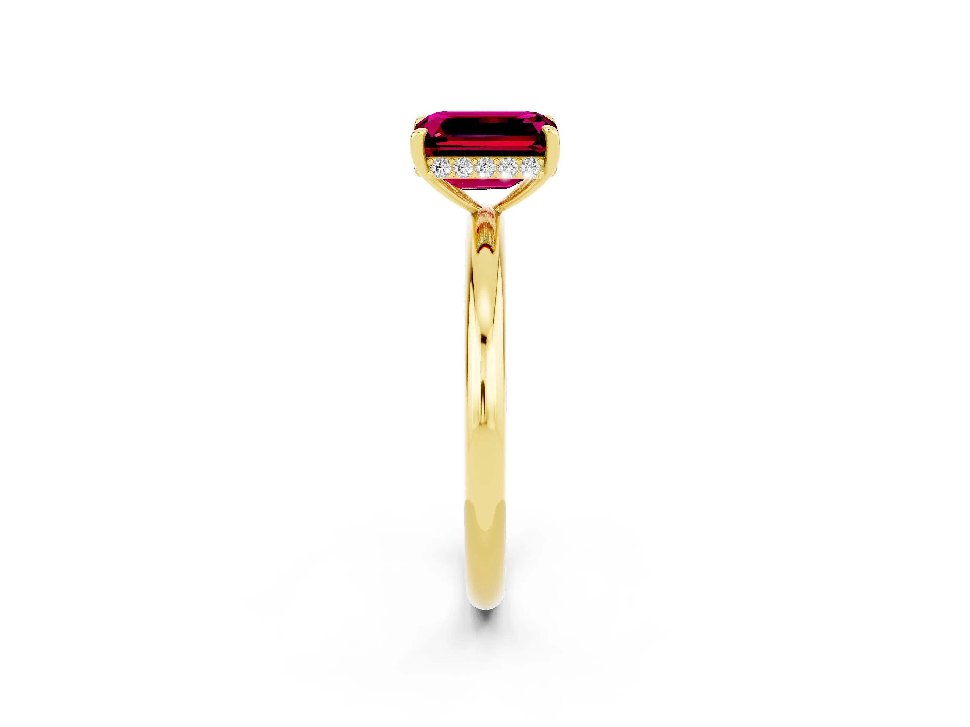Yellow gold Emerald Cut Garnet Solitaire Ring with Thin Band and Four-Prong Setting_14