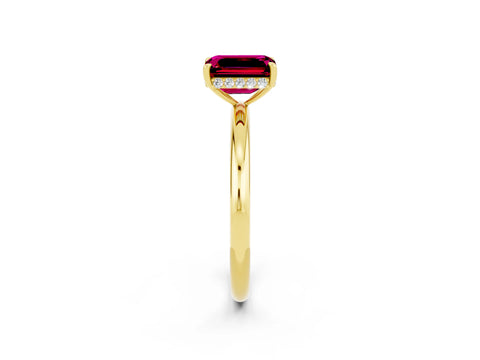 Yellow gold Emerald Cut Garnet Solitaire Ring with Thin Band and Four-Prong Setting_14