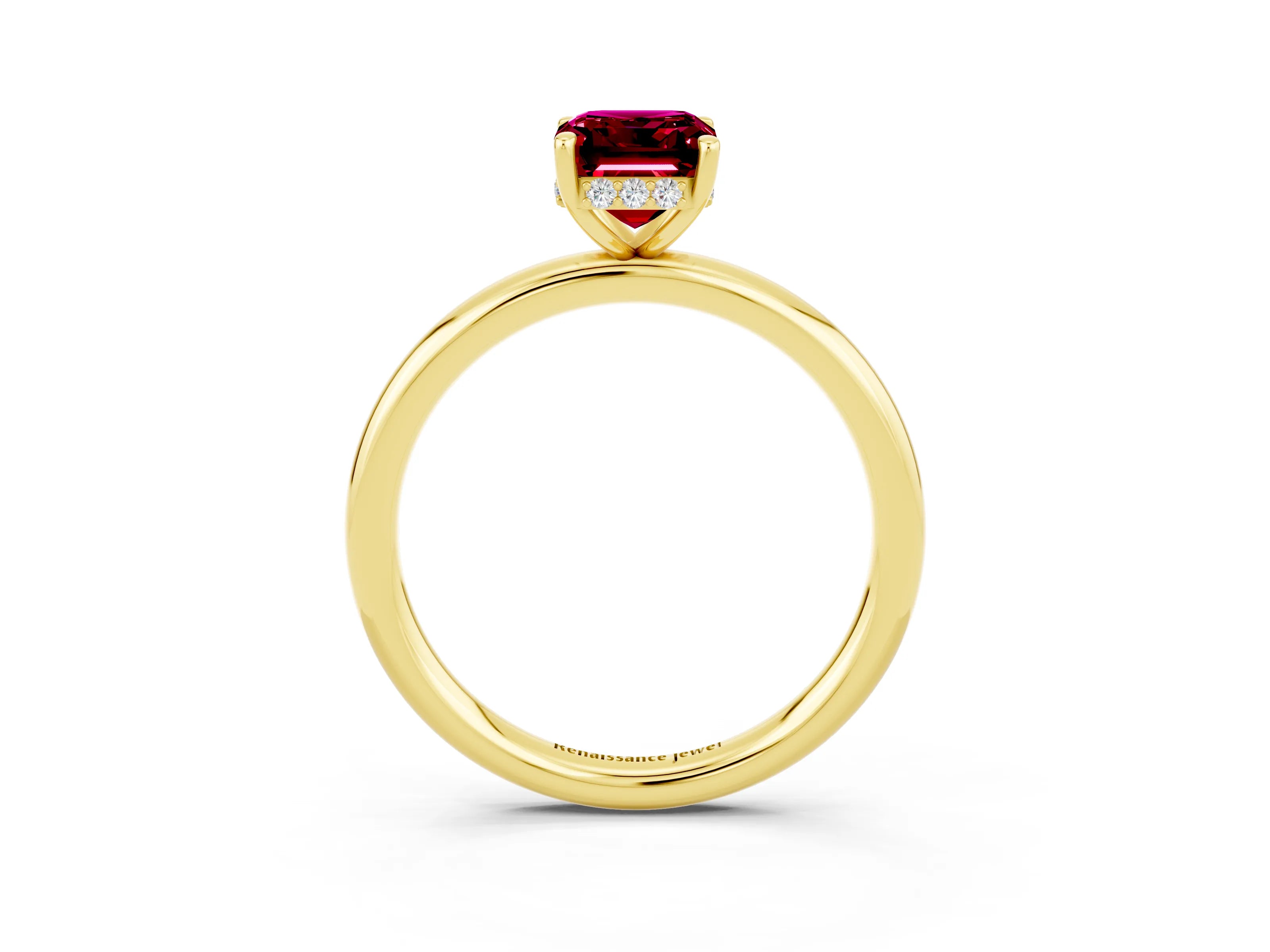 Yellow gold Emerald Cut Garnet Solitaire Ring with Thin Band and Four-Prong Setting_15