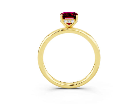 Yellow gold Emerald Cut Garnet Solitaire Ring with Thin Band and Four-Prong Setting_15