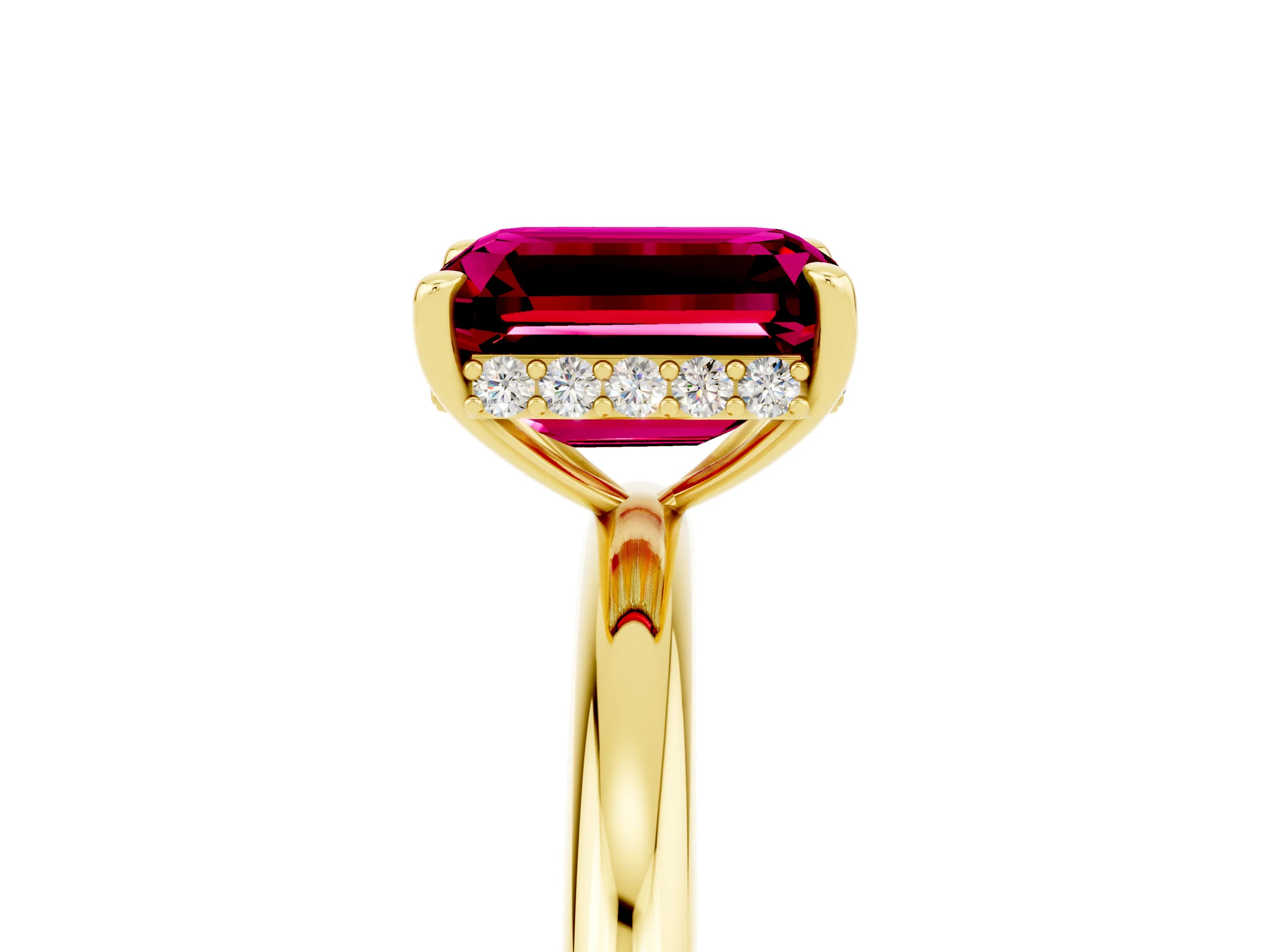 Yellow gold Emerald Cut Garnet Solitaire Ring with Thin Band and Four-Prong Setting_17