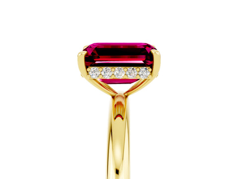Yellow gold Emerald Cut Garnet Solitaire Ring with Thin Band and Four-Prong Setting_17