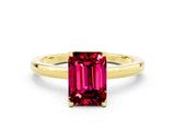 Yellow gold Emerald Cut Garnet Solitaire Ring with Thin Band and Prong Setting_12
