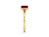 Yellow gold Emerald Cut Garnet Solitaire Ring with Thin Band and Prong Setting_14