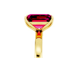 Yellow gold Emerald Cut Garnet Solitaire Ring with Thin Band and Prong Setting_17