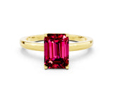 Yellow gold Emerald Cut Garnet Solitaire Ring with Thin Band and Prong Setting_24