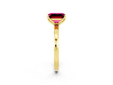 Yellow gold Emerald Cut Garnet Solitaire Ring with Thin Band and Prong Setting_26