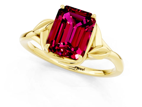 Yellow gold Emerald Cut Garnet Solitaire Ring with Twist Band and Four-Prong Setting_25