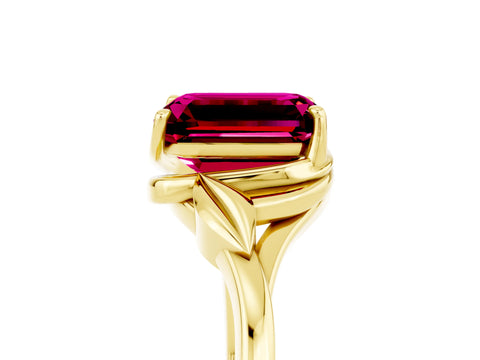 Yellow gold Emerald Cut Garnet Solitaire Ring with Twist Band and Four-Prong Setting_29