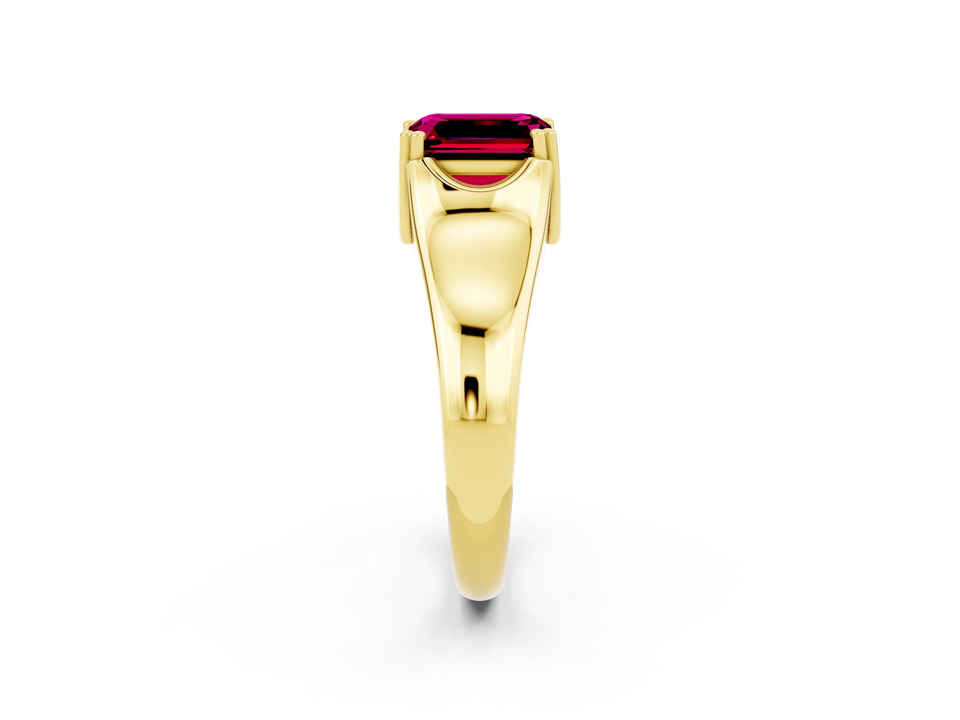 Yellow gold Emerald Cut Garnet Solitaire Ring with Wide Band and Prong Setting_2