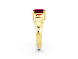 Yellow gold Emerald Cut Garnet Solitaire Ring with Wide Band and Prong Setting_2